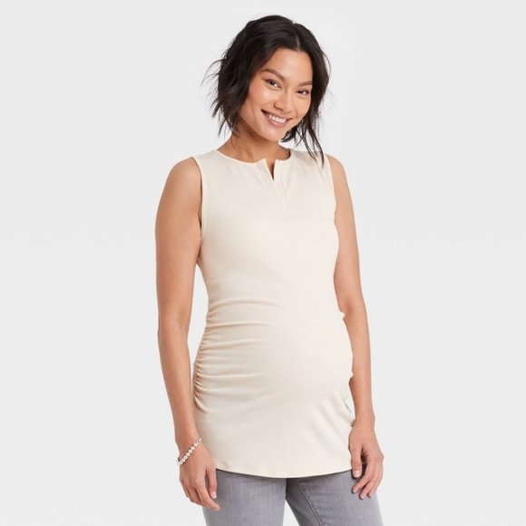 Women's Rib Maternity Tank Top - Isabel Maternity by Ingrid & Isabel White Small - Picture 1 of 8